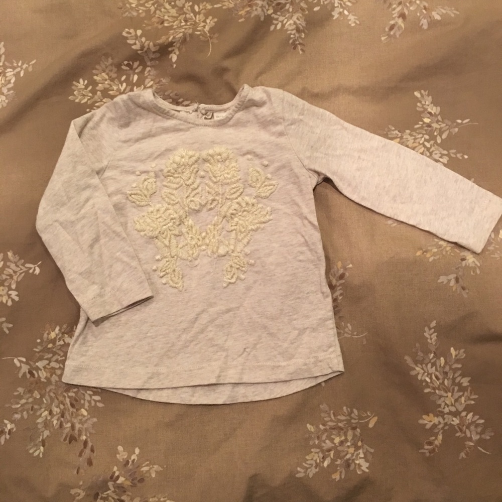 Zara BabyGirl embroidered tee beige l/s 9-12 Mo